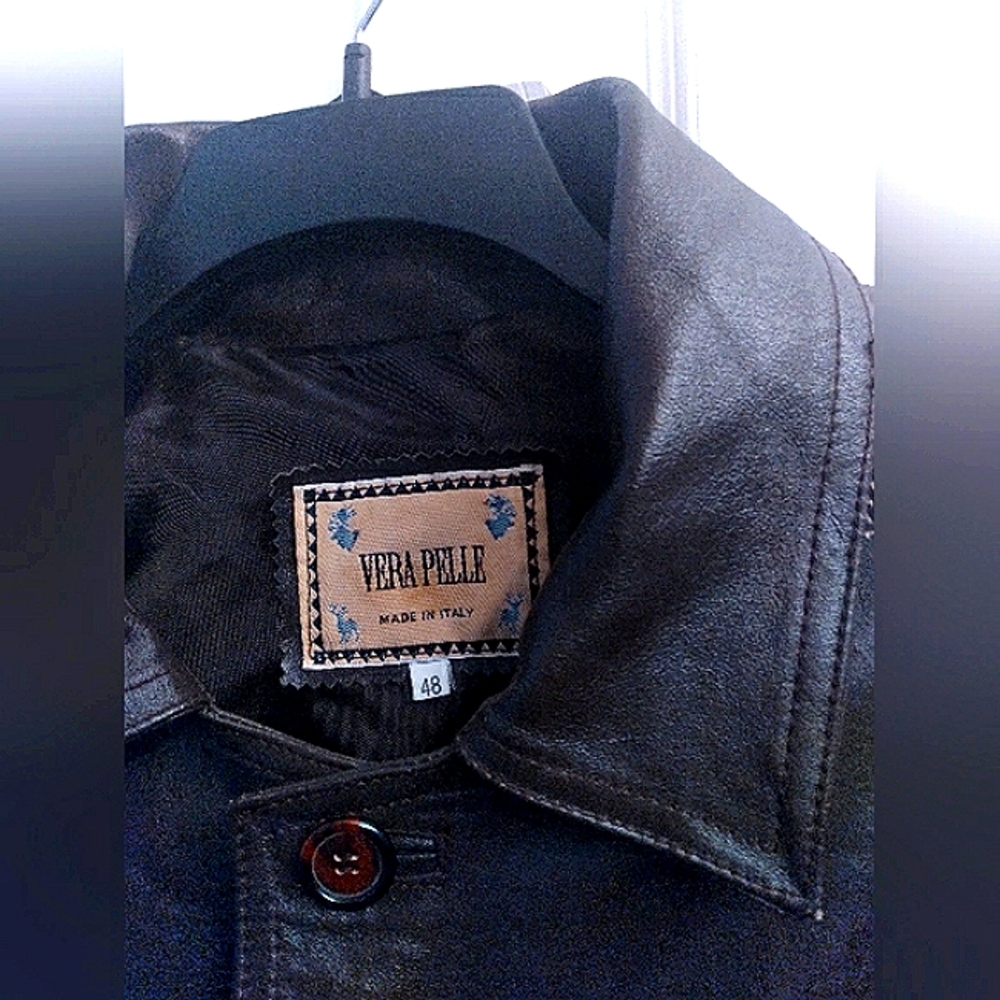 Leather Jacket Button Front Dark Brown Collared C… - image 4